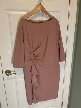 aisize Ruched Ruffle Midi Dress in Dusty Rose